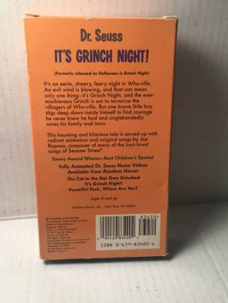 HALLOWEEN DR.  SEUSS IT ' S GRINCH NIGHT VHS 1992 release from 1977 RARE OOP 3