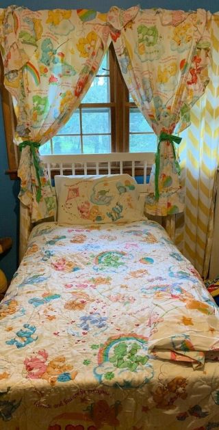Vintage Care Bears Twin Comforter With Pillow Sham Curtains 1983 Rare