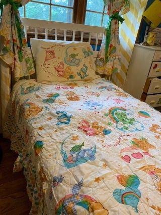 Vintage Care Bears Twin Comforter with Pillow Sham Curtains 1983 RARE 2