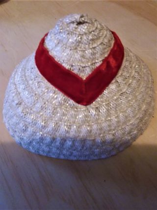 Rare And Lovely White 1950s Cissy Hat With Red Velvet Ribbon
