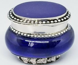 Vintage Cobalt Blue Glass And Silver Trinket Perfume Jar Ornate Rare