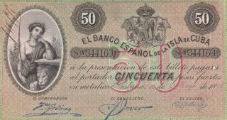 50 Pesos Extra Fine Banknote From Spanish Colony 1896 Pick - 50b Rare,  Big Sized