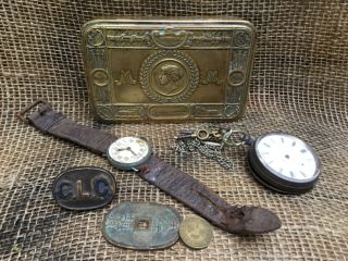 Rare Ww1 Chinese Labour Corp Clc Badge Queen Mary Tin & Trench Watches
