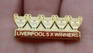 Liverpool 5 Times European Cup Winners Red & Gold Gilt Pin Badge Rare Vgc