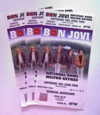 Very Rare Bon Jovi Memorabilia - Tickets Milton Keynes Bowl 10/06/06