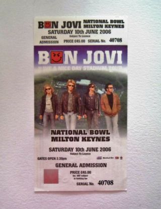 VERY RARE Bon Jovi Memorabilia - Tickets Milton Keynes Bowl 10/06/06 2