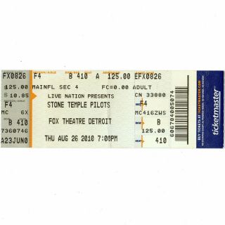 Stone Temple Pilots Concert Ticket Stub Detroit 8/26/10 Fox Crackerman Stp Rare