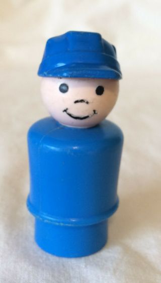 Fisher Price Vintage Little People Tall Boy Blue W/hat Rare Whoops