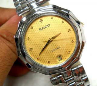 Rado Florence Swiss Made Quartz Date Designer Golden Dial Mens Rare Watch 35mm