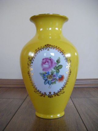 Rare Vintage Herend Yellow Floral Porcelain Vase
