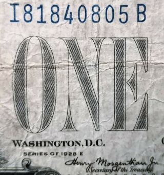 Rare Silver Certificate 1 Dollar 1928e Usa I81840805b Fine Pick 412e