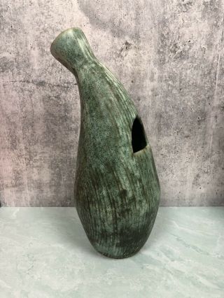 Jenny Floch Signed Teal Vase Mcm Pottery Artist Made Rare