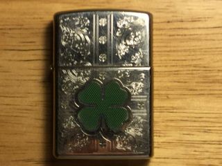 Zippo Lighter Rare Four Leaf Irish Clover Enamel Stainless 2011 Cosme