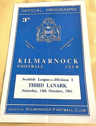 Klimarnock V Third Lanark 1961 Football Programme - Scottish Div One - Rare