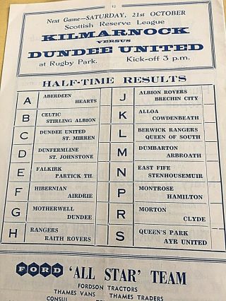 Klimarnock v Third Lanark 1961 Football Programme - Scottish Div One - rare 2