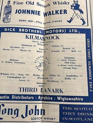 Klimarnock v Third Lanark 1961 Football Programme - Scottish Div One - rare 3
