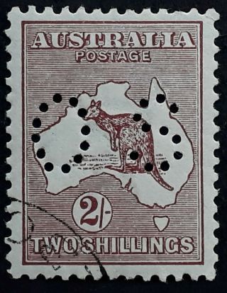 Rare 1924 - Australia 2/ - Maroon Kangaroo Stamp 3rd Wmk O/s Perf Cto