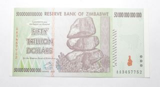 Rare 2008 50 Trillion Dollar - Zimbabwe - Uncirculated Note - 100 Series 254