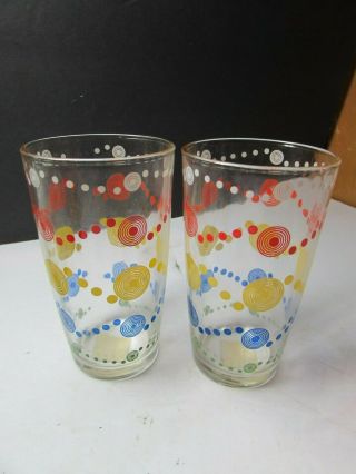 Rare Vintage Hazel Atlas Pair Water Glasses Sample With Label Nos Fiesta Circles