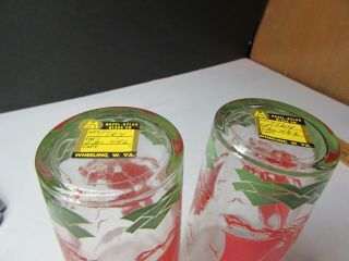 RARE VINTAGE HAZEL ATLAS PAIR WATER GLASSES SAMPLE WITH LABEL NOS RED GREEN SHIP 2