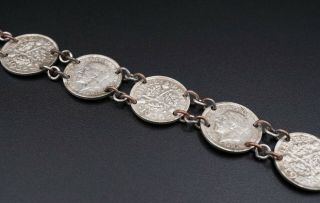 Rare Pre Wwii Vintage 1930s British 3 Pence Coin Panel Bracelet 7 " Bs1903