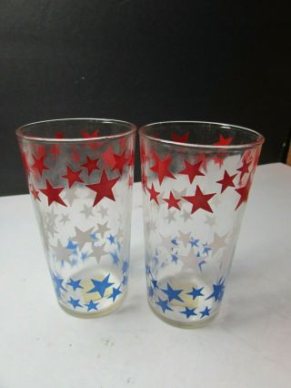 Rare Vintage Hazel Atlas Pair Water Glasses Sample With Label Nos Usa Red White