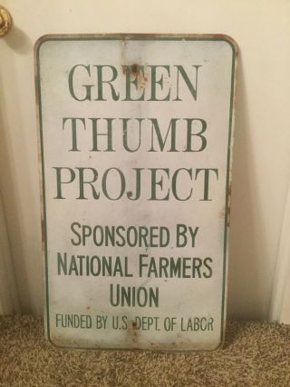 Rare 1960’s Green Thumb Project National Farmers Union Metal Sign 18” X 30”