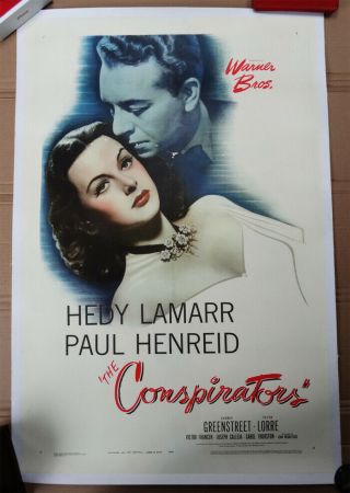 Rare 1944 Linen - Backed Poster " The Conspirators " Hedy Lamarr
