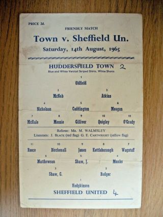 Huddersfield Town V Sheffield United Friendly 14/08/1965 - Rare
