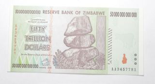 Rare 2008 50 Trillion Dollar - Zimbabwe - Uncirculated Note - 100 Series 303