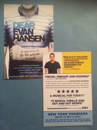 Dear Evan Hansen Pre Broadway Musical Promotional Postcard (rare) Ben Platt
