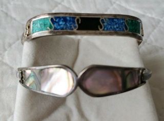 Vintage Sterling Silver Rare Taxco & Alpaca Mexico Abalone Inlay Cuff Bracelet