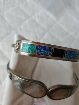 VINTAGE STERLING SILVER RARE TAXCO & alpaca MEXICO ABALONE INLAY CUFF BRACELET 3