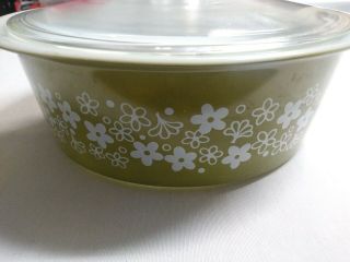Vintage Rare Pyrex 4 Qt 664 Casserole Dish With Lid Green Spring Flowers
