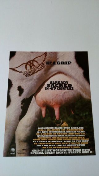 Aerosmith " Get A Grip " (1993) Rare Print Promo Poster Ad