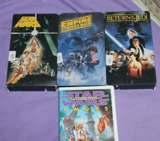 Star Wars Vhs Trilogy Set Cbs Fox Video 1990 Theatrical Versions Plus Ewok Rare