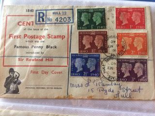 Rare Letter Envelope First Day Stamp Cover 1940 Famous Penny Black Relisted