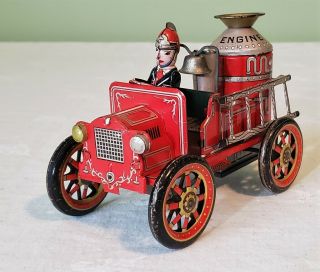Masudaya Modern Toys Japan Tin Friction 1912 Boiler Fire Engine 50s V Rare Nmint