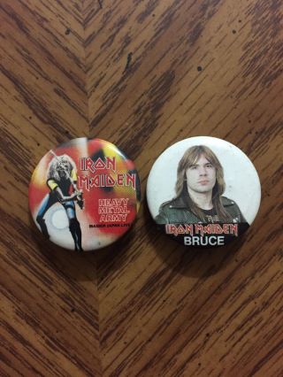 Vintage 1984 Rare Iron Maiden Set Of 2 Pinback Buttons 1 1/8”