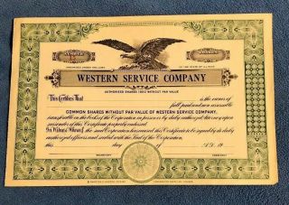 Vintage Western Service Company 1000 Shares Stock Certificate Blank Rare