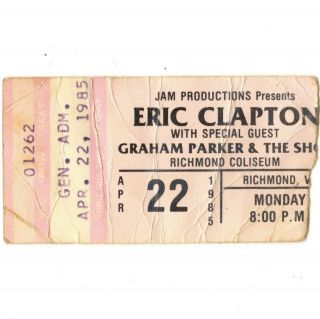 Eric Clapton & Graham Parker Concert Ticket Stub Richmond Va 4/22/85 Rare