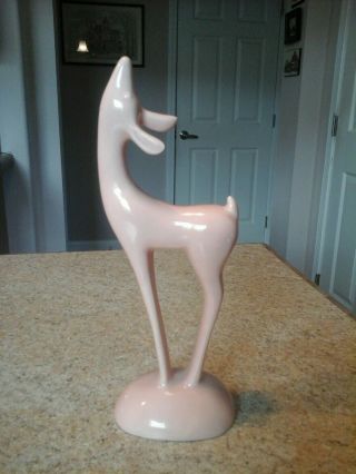 Vintage Roselane California Pottery Head Up Deer Figurine Rare Pink