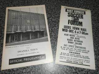 Leeds United V Swansea Town 1963/4 Nov 30th,  Very Rare Flyer Don Revie