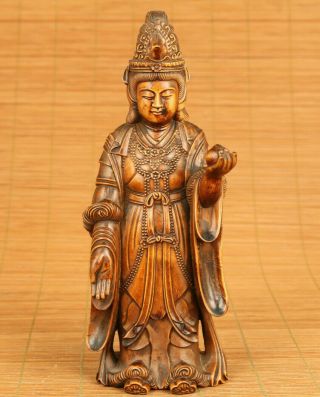 Rare Chinese Old Boxwood Hand Carving Queen Mother Of The West Statue Decoration