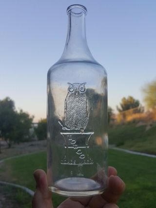 Rare 8 3/4 " The Owl Drug Co Round Bay Rum Bottle