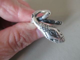 Antique Vintage Rare Early Old 925 Sterling Silver Mexico Lvv Coiled Snake Ring