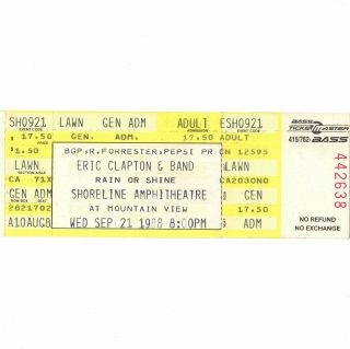 Eric Clapton & Buckwheat Zydeco Concert Ticket Stub Shoreline 9/21/88 Cream Rare