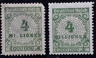 Rare 1923 Germany 4 Million Mk Numeral Stamp Error Missing " L "