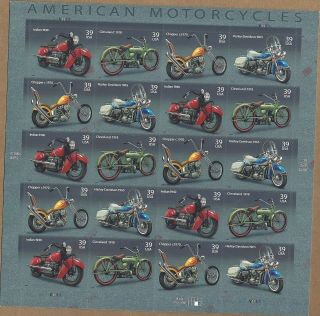 Rare,  Stamps American Motorcycles Collectible 39 Cent Stamp Two Sheets