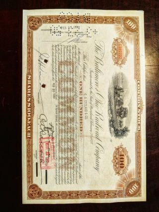 The Baltimore & Ohio Railroad Company 100$ Old Stock Certificate Rare Note